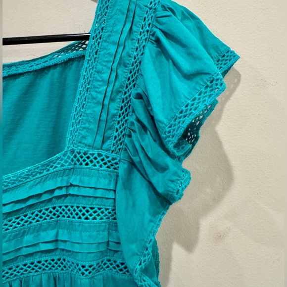 Ann Taylor LOFT Turquoise Blouse with Lace and Flutter Sleeves Women’s Size XL - Picture 7 of 14